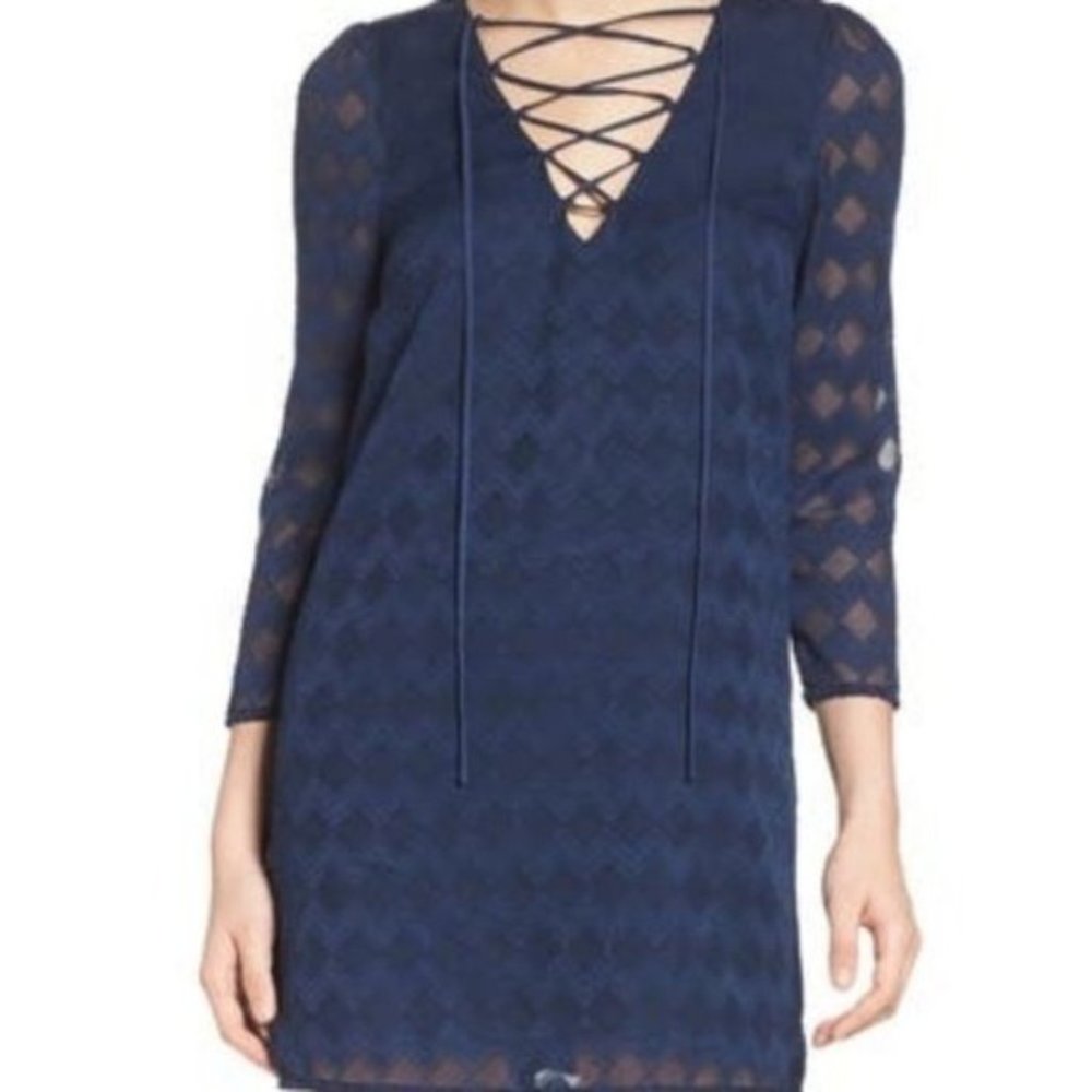 Ali & Jay NWT Navy Lace Up Chevron Lined Dress